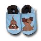 Preview: Krabbelschuhe Hund auf hellblau